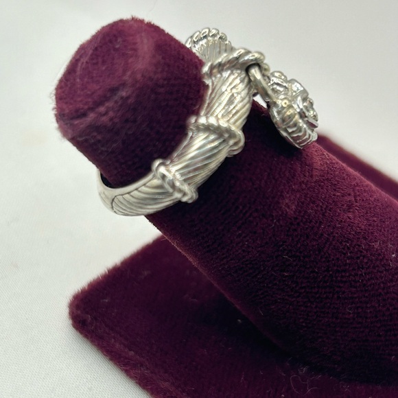 Signed Judith Ripka Silver Diamonique Dangle Heart Charm Ring - Picture 2 of 8